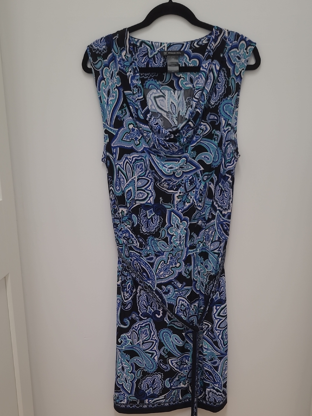 INC International Concepts Navy & Blue Paisley Cowl-Neck Midi Dress